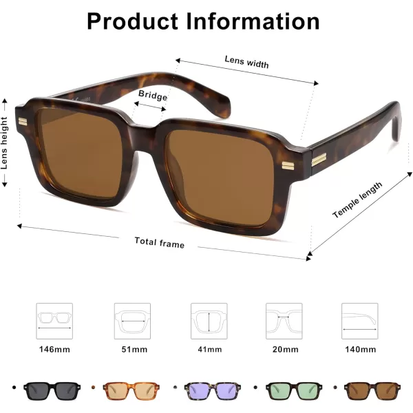 imageSOJOS Retro Square Polarized Sunglasses for Women Men 70s 80s Classic Vintage Rectangle Shades SJ2345Brown TortoiseBrown