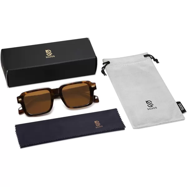 imageSOJOS Retro Square Polarized Sunglasses for Women Men 70s 80s Classic Vintage Rectangle Shades SJ2345Brown TortoiseBrown