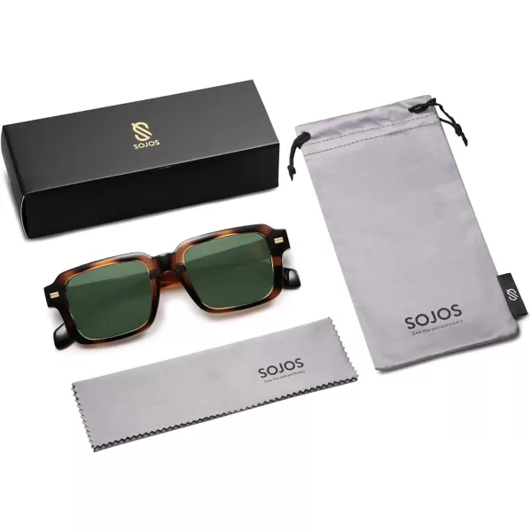 imageSOJOS Retro Square Polarized Sunglasses for Women Men 70s 80s Classic Vintage Rectangle Shades SJ2345Brown TortoiseDark Green