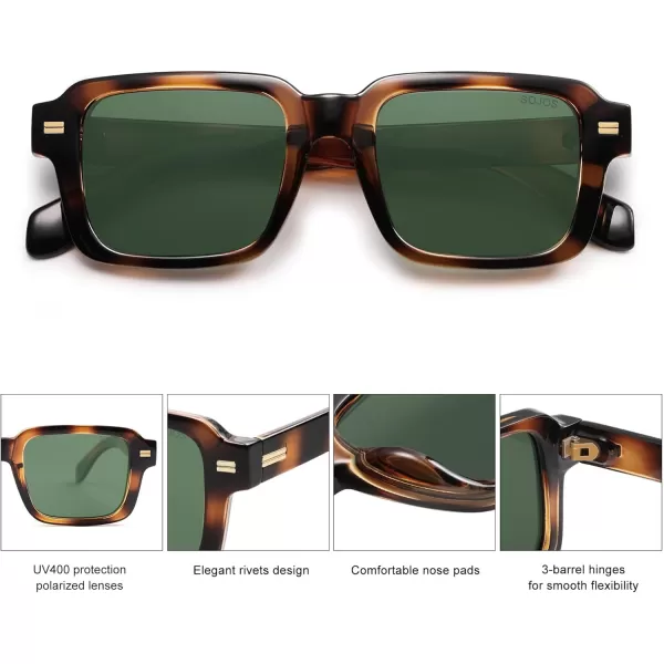 imageSOJOS Retro Square Polarized Sunglasses for Women Men 70s 80s Classic Vintage Rectangle Shades SJ2345Brown TortoiseDark Green