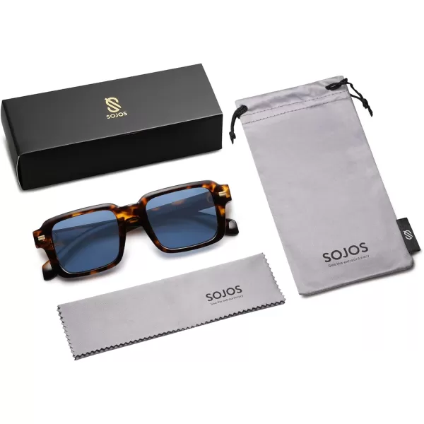 imageSOJOS Retro Square Polarized Sunglasses for Women Men 70s 80s Classic Vintage Rectangle Shades SJ2345Dark TortoiseBlue