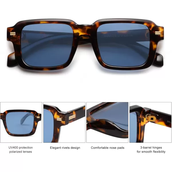 imageSOJOS Retro Square Polarized Sunglasses for Women Men 70s 80s Classic Vintage Rectangle Shades SJ2345Dark TortoiseBlue