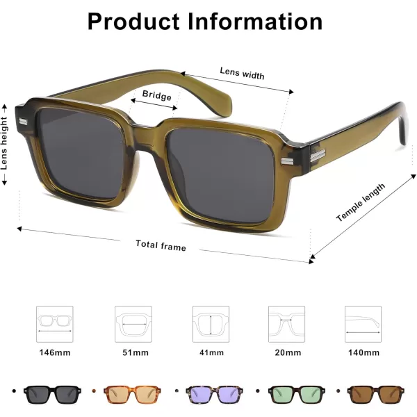 imageSOJOS Retro Square Polarized Sunglasses for Women Men 70s 80s Classic Vintage Rectangle Shades SJ2345Olive GreenGrey