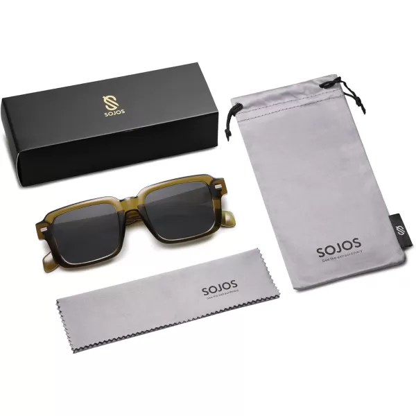 imageSOJOS Retro Square Polarized Sunglasses for Women Men 70s 80s Classic Vintage Rectangle Shades SJ2345Olive GreenGrey