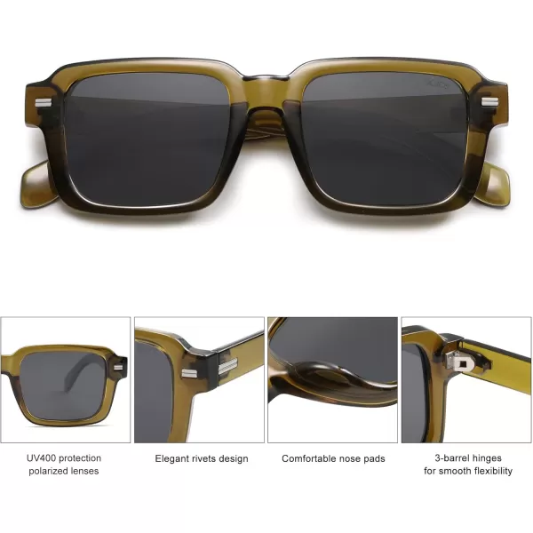 imageSOJOS Retro Square Polarized Sunglasses for Women Men 70s 80s Classic Vintage Rectangle Shades SJ2345Olive GreenGrey