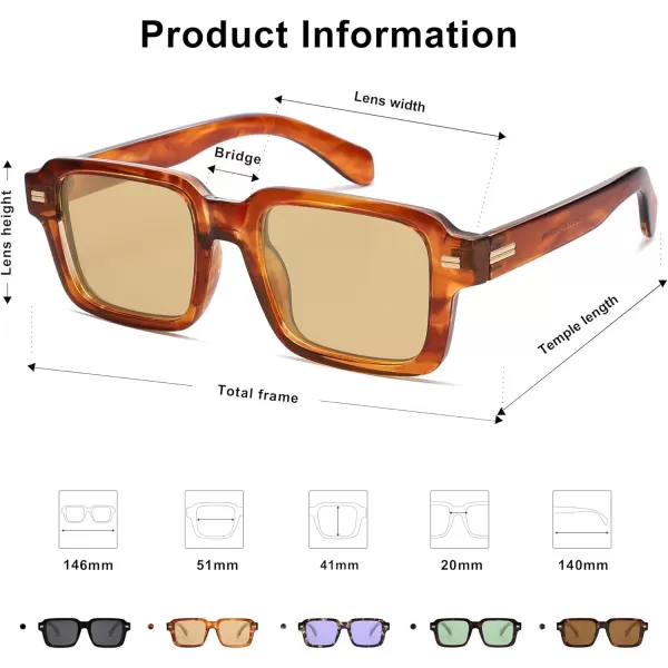 imageSOJOS Retro Square Polarized Sunglasses for Women Men 70s 80s Classic Vintage Rectangle Shades SJ2345Orange TortoiseLight Brown