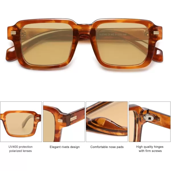 imageSOJOS Retro Square Polarized Sunglasses for Women Men 70s 80s Classic Vintage Rectangle Shades SJ2345Orange TortoiseLight Brown