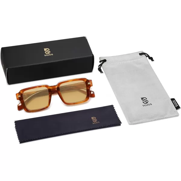 imageSOJOS Retro Square Polarized Sunglasses for Women Men 70s 80s Classic Vintage Rectangle Shades SJ2345Orange TortoiseLight Brown