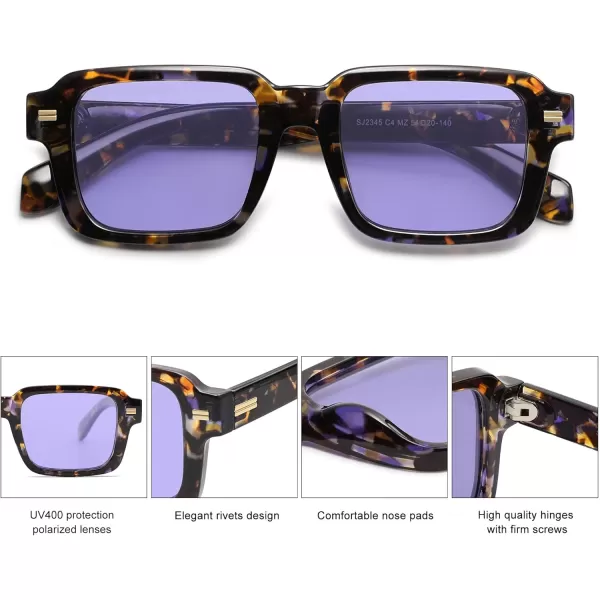 imageSOJOS Retro Square Polarized Sunglasses for Women Men 70s 80s Classic Vintage Rectangle Shades SJ2345Purple TortoiseLight Purple