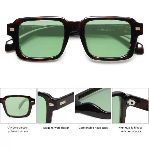imageSOJOS Retro Square Polarized Sunglasses for Women Men 70s 80s Classic Vintage Rectangle Shades SJ2345Redish TortoiseLight Green