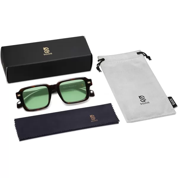 imageSOJOS Retro Square Polarized Sunglasses for Women Men 70s 80s Classic Vintage Rectangle Shades SJ2345Redish TortoiseLight Green