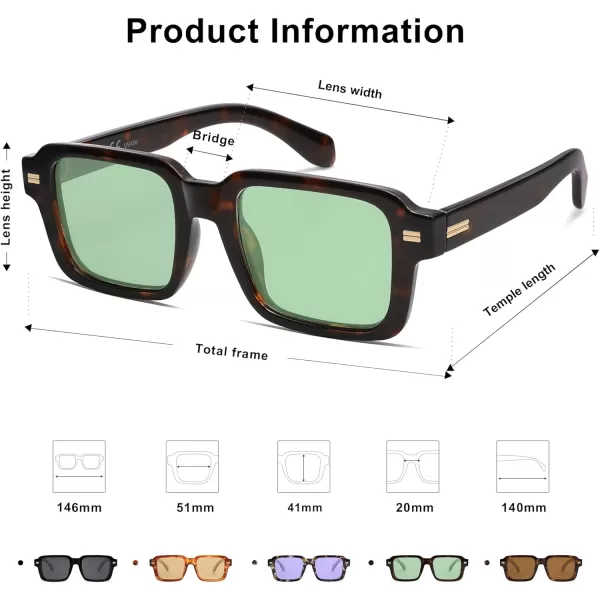 imageSOJOS Retro Square Polarized Sunglasses for Women Men 70s 80s Classic Vintage Rectangle Shades SJ2345Redish TortoiseLight Green