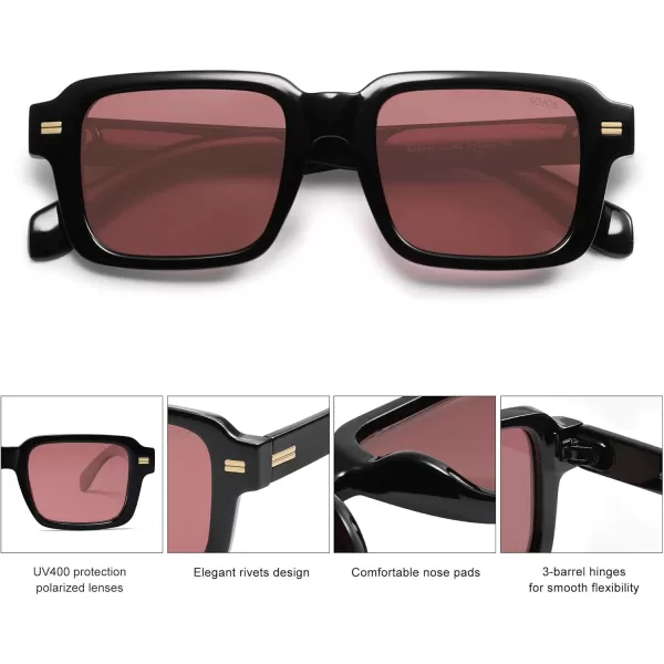 imageSOJOS Retro Square Polarized Sunglasses for Women Men 70s 80s Classic Vintage Rectangle Shades SJ2345Shiny BlackRed