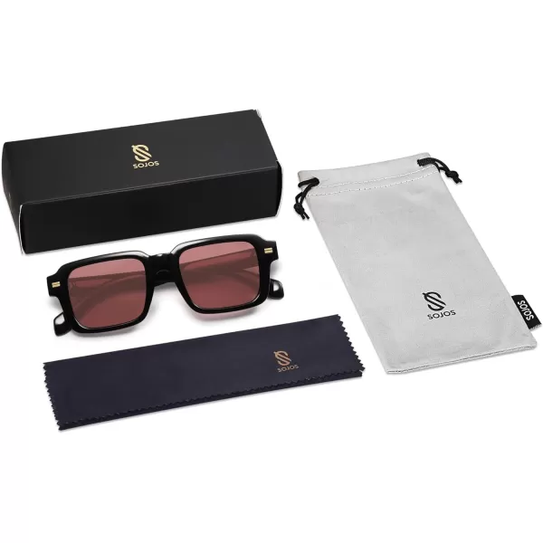 imageSOJOS Retro Square Polarized Sunglasses for Women Men 70s 80s Classic Vintage Rectangle Shades SJ2345Shiny BlackRed