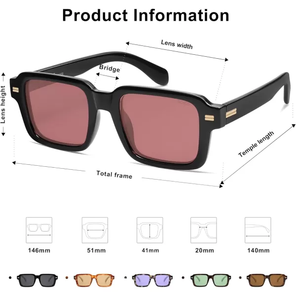 imageSOJOS Retro Square Polarized Sunglasses for Women Men 70s 80s Classic Vintage Rectangle Shades SJ2345Shiny BlackRed