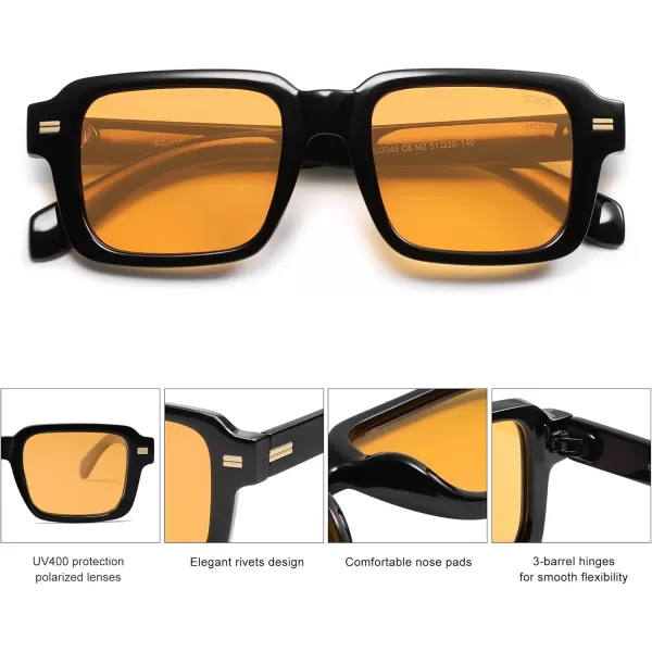 imageSOJOS Retro Square Polarized Sunglasses for Women Men 70s 80s Classic Vintage Rectangle Shades SJ2345Shiny BlackYellow
