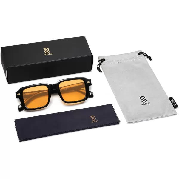 imageSOJOS Retro Square Polarized Sunglasses for Women Men 70s 80s Classic Vintage Rectangle Shades SJ2345Shiny BlackYellow
