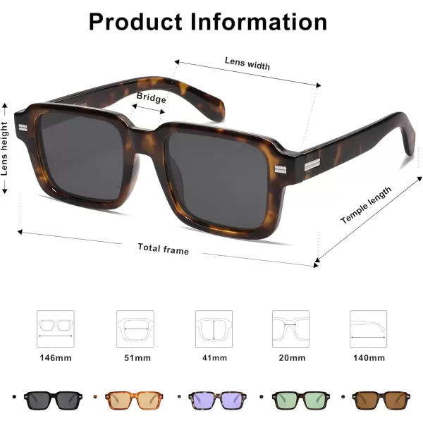 imageSOJOS Retro Square Polarized Sunglasses for Women Men 70s 80s Classic Vintage Rectangle Shades SJ2345TortoiseGrey