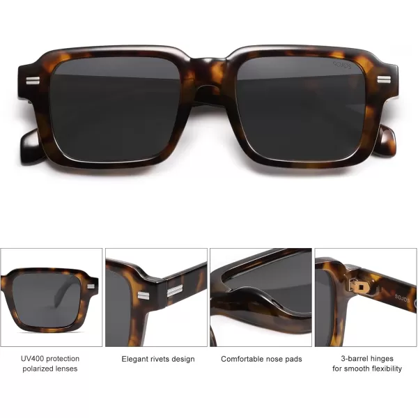 imageSOJOS Retro Square Polarized Sunglasses for Women Men 70s 80s Classic Vintage Rectangle Shades SJ2345TortoiseGrey
