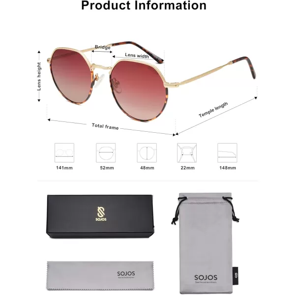 imageSOJOS Round Polygon Polarized Sunglasses for Women Men Retro Classic Vintage Panto Shades SJ1157Burgundy