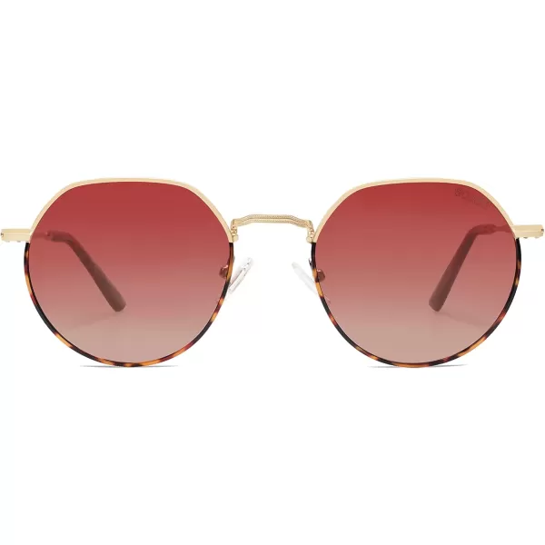 imageSOJOS Round Polygon Polarized Sunglasses for Women Men Retro Classic Vintage Panto Shades SJ1157Burgundy