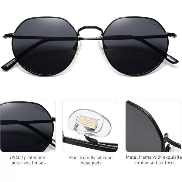 imageSOJOS Round Polygon Polarized Sunglasses for Women Men Retro Classic Vintage Panto Shades SJ1157Grey