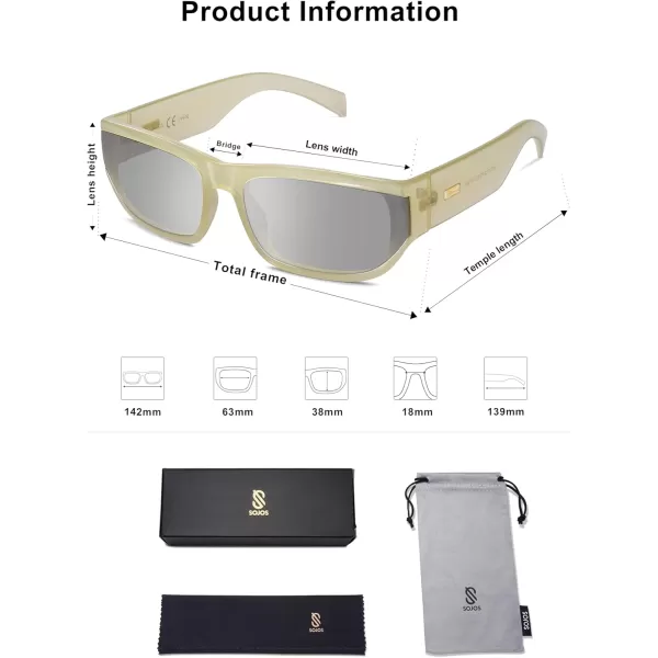 imageSOJOS Trendy Rectangle Sunglasses for Women Men Vintage Designer Inspired Sunnies 80s 90s Shades SJ2325Beige