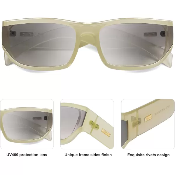 imageSOJOS Trendy Rectangle Sunglasses for Women Men Vintage Designer Inspired Sunnies 80s 90s Shades SJ2325Beige