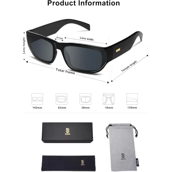 imageSOJOS Trendy Rectangle Sunglasses for Women Men Vintage Designer Inspired Sunnies 80s 90s Shades SJ2325Black