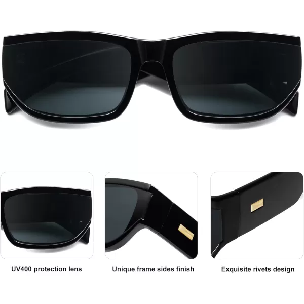 imageSOJOS Trendy Rectangle Sunglasses for Women Men Vintage Designer Inspired Sunnies 80s 90s Shades SJ2325Black