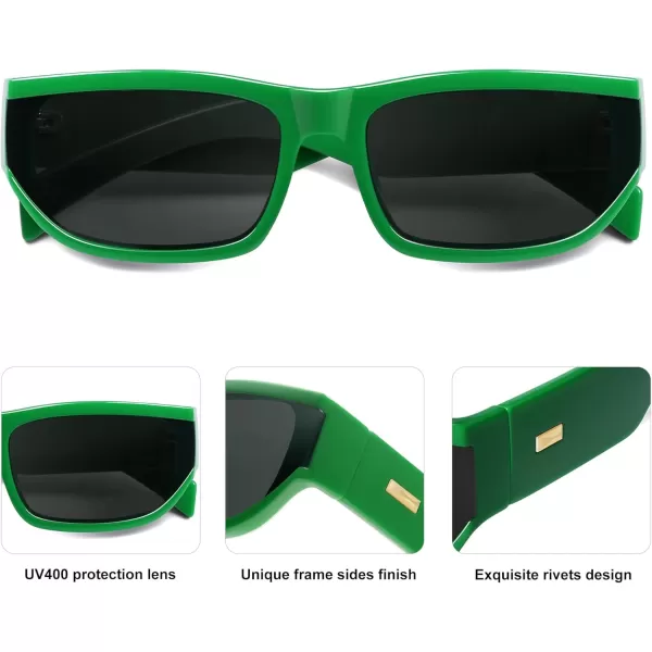 imageSOJOS Trendy Rectangle Sunglasses for Women Men Vintage Designer Inspired Sunnies 80s 90s Shades SJ2325Green