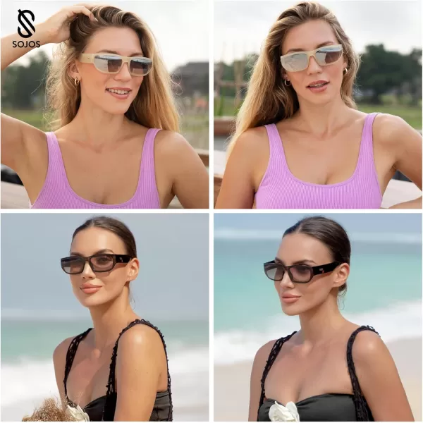 imageSOJOS Trendy Rectangle Sunglasses for Women Men Vintage Designer Inspired Sunnies 80s 90s Shades SJ2325Green