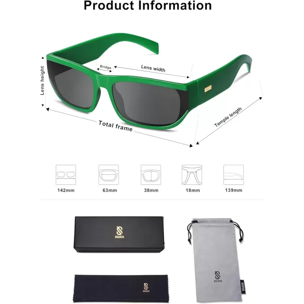 imageSOJOS Trendy Rectangle Sunglasses for Women Men Vintage Designer Inspired Sunnies 80s 90s Shades SJ2325Green