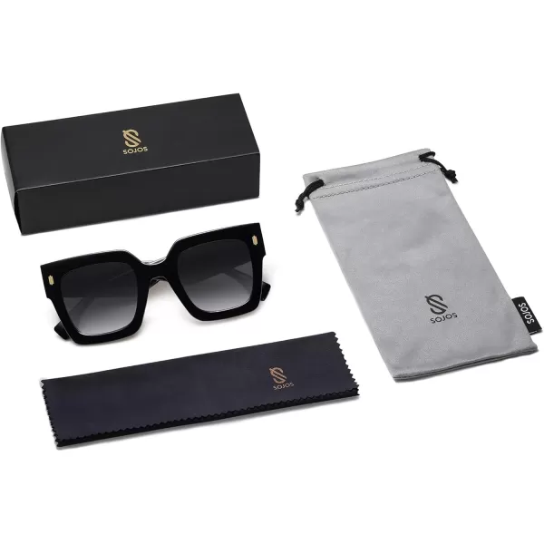 imageSOJOS Vintage Oversized Square Sunglasses for WomenRetro Womens Luxury Big Large Sun Glasses UV400 SJ2194Black FrameGrey Grading Lens