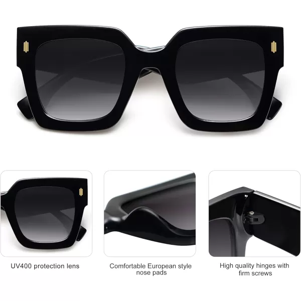imageSOJOS Vintage Oversized Square Sunglasses for WomenRetro Womens Luxury Big Large Sun Glasses UV400 SJ2194Black FrameGrey Grading Lens