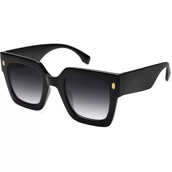 imageSOJOS Vintage Oversized Square Sunglasses for WomenRetro Womens Luxury Big Large Sun Glasses UV400 SJ2194Black FrameGrey Grading Lens