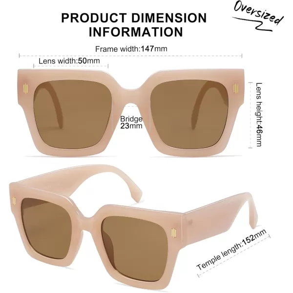 imageSOJOS Vintage Oversized Square Sunglasses for WomenRetro Womens Luxury Big Large Sun Glasses UV400 SJ2194Cream FrameBrown Lens