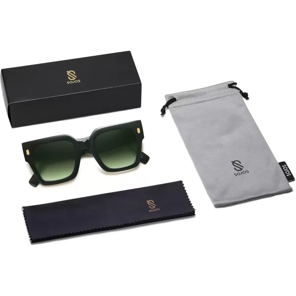 imageSOJOS Vintage Oversized Square Sunglasses for WomenRetro Womens Luxury Big Large Sun Glasses UV400 SJ2194Green FrameGreen Lens