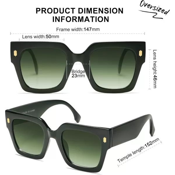 imageSOJOS Vintage Oversized Square Sunglasses for WomenRetro Womens Luxury Big Large Sun Glasses UV400 SJ2194Green FrameGreen Lens