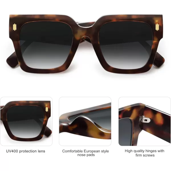 imageSOJOS Vintage Oversized Square Sunglasses for WomenRetro Womens Luxury Big Large Sun Glasses UV400 SJ2194Leopard FrameGrey Grading Lens