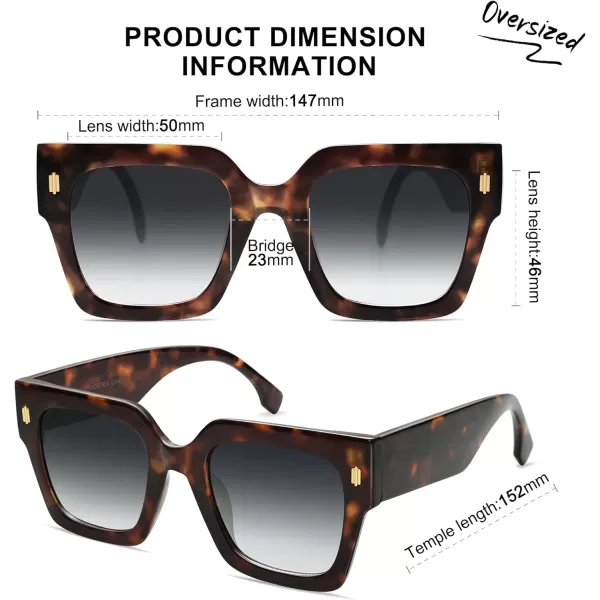 imageSOJOS Vintage Oversized Square Sunglasses for WomenRetro Womens Luxury Big Large Sun Glasses UV400 SJ2194Leopard FrameGrey Grading Lens