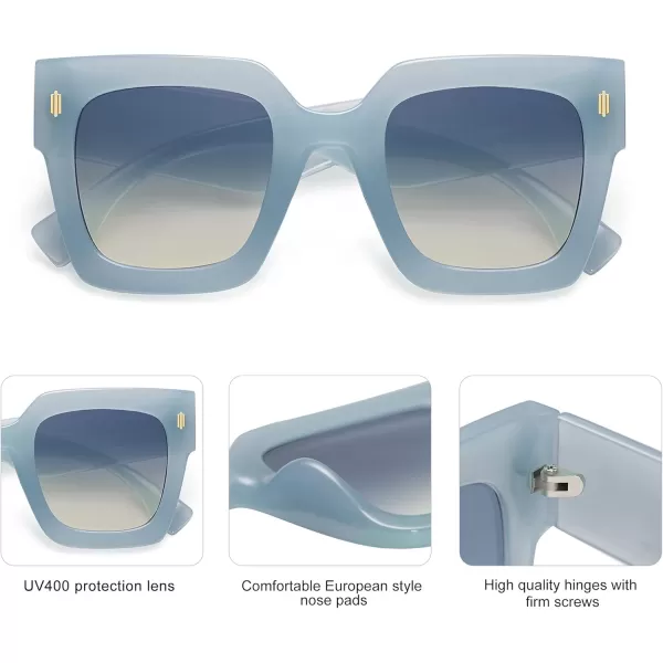 imageSOJOS Vintage Oversized Square Sunglasses for WomenRetro Womens Luxury Big Large Sun Glasses UV400 SJ2194Milky Blue FrameBlue Lens