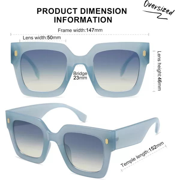imageSOJOS Vintage Oversized Square Sunglasses for WomenRetro Womens Luxury Big Large Sun Glasses UV400 SJ2194Milky Blue FrameBlue Lens