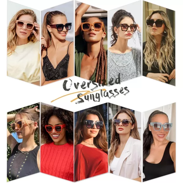 imageSOJOS Vintage Oversized Square Sunglasses for WomenRetro Womens Luxury Big Large Sun Glasses UV400 SJ2194Milky Blue FrameBlue Lens