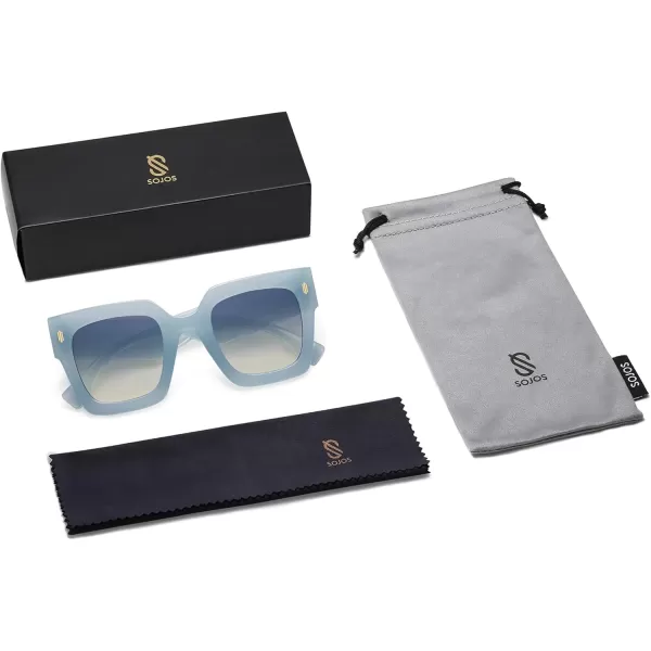 imageSOJOS Vintage Oversized Square Sunglasses for WomenRetro Womens Luxury Big Large Sun Glasses UV400 SJ2194Milky Blue FrameBlue Lens