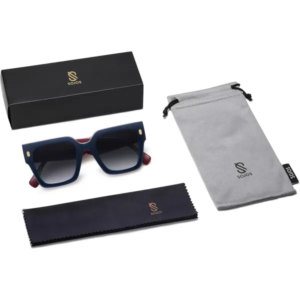 imageSOJOS Vintage Oversized Square Sunglasses for WomenRetro Womens Luxury Big Large Sun Glasses UV400 SJ2194Milky Navy FrameMilky Red Lens
