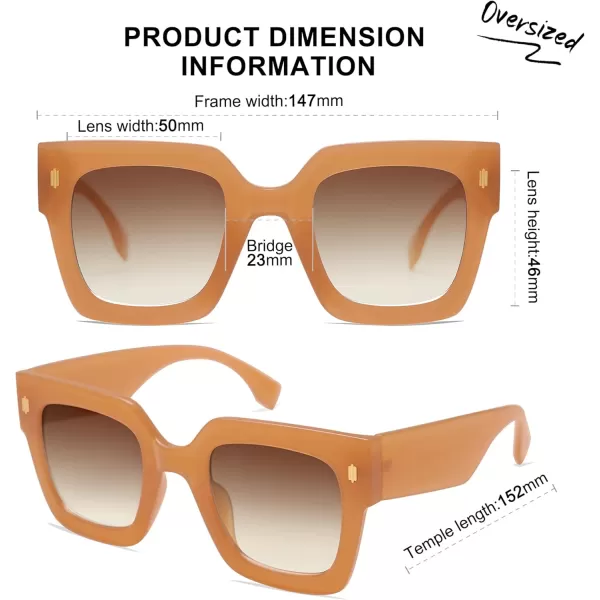 imageSOJOS Vintage Oversized Square Sunglasses for WomenRetro Womens Luxury Big Large Sun Glasses UV400 SJ2194Milky Orange FrameBrown Grading Lens
