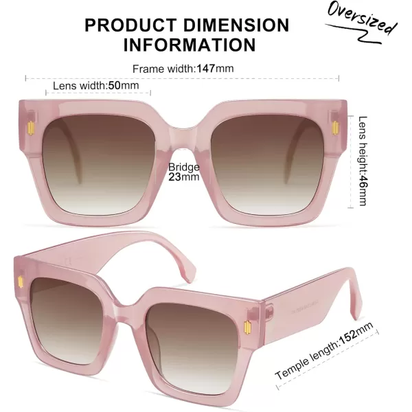 imageSOJOS Vintage Oversized Square Sunglasses for WomenRetro Womens Luxury Big Large Sun Glasses UV400 SJ2194Milky Pink FrameBrown Grading Lens