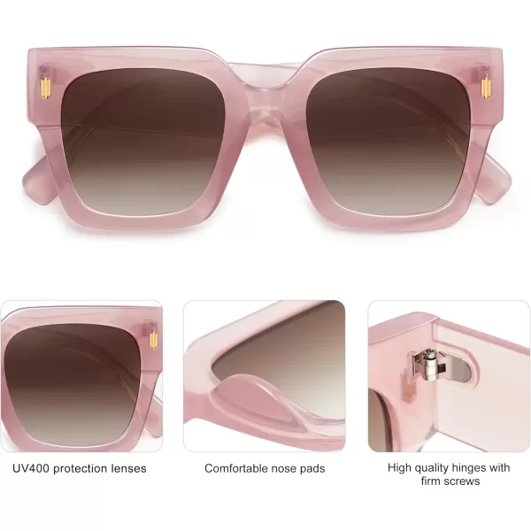 imageSOJOS Vintage Oversized Square Sunglasses for WomenRetro Womens Luxury Big Large Sun Glasses UV400 SJ2194Milky Pink FrameBrown Grading Lens