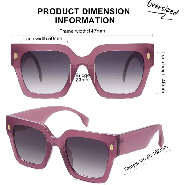 imageSOJOS Vintage Oversized Square Sunglasses for WomenRetro Womens Luxury Big Large Sun Glasses UV400 SJ2194Milky Purple FramePurple Grading Lens